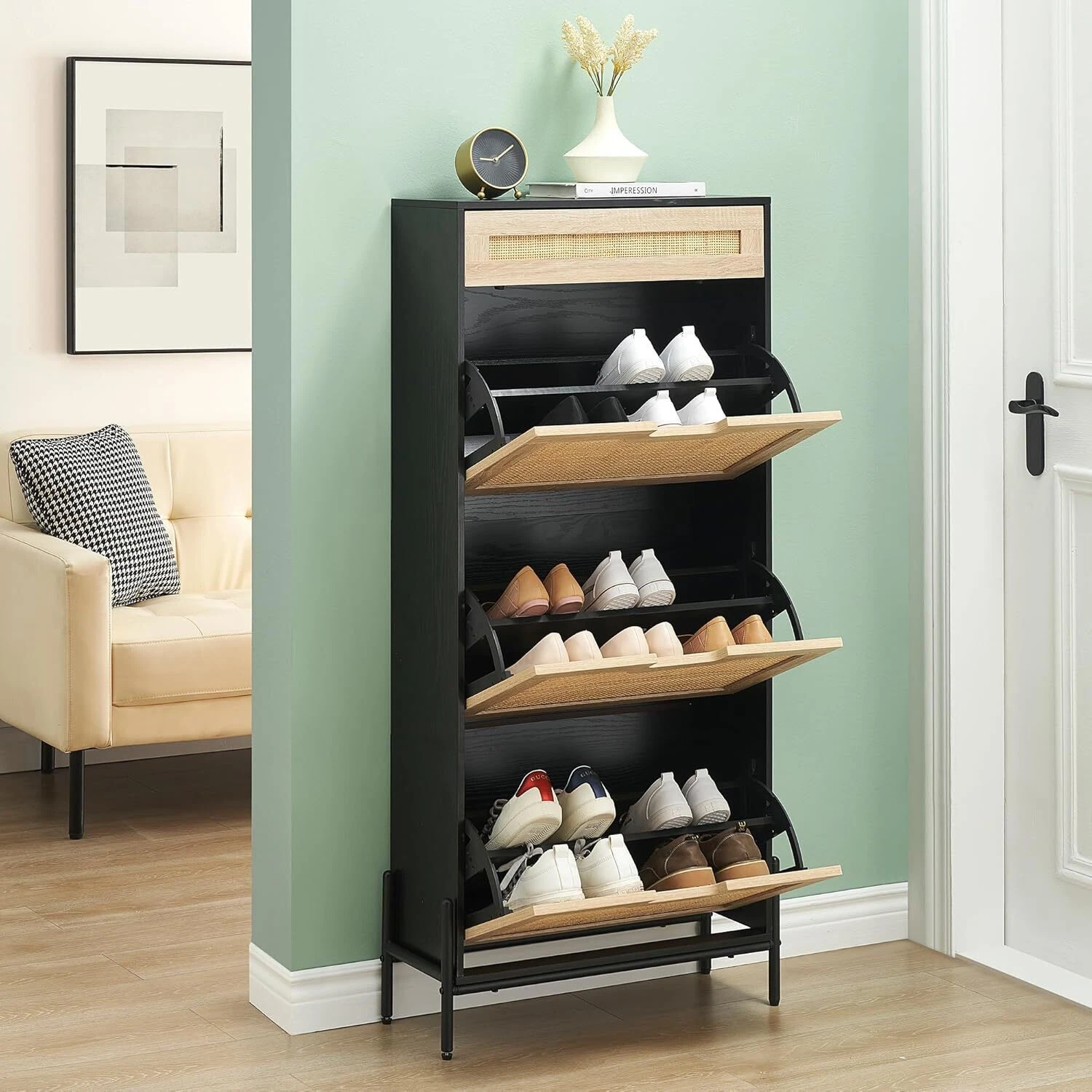Shoe Storage Cabinet with 3 Flip Drawers Shoe Rack